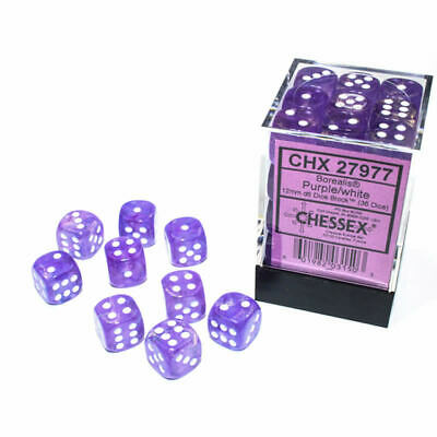 CHX 27977 Purple/White Borealis 12mm d6 Dice Block (36 Dice)