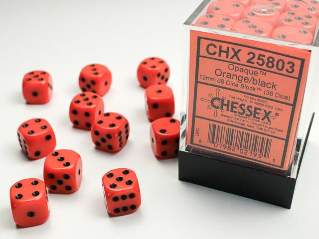 CHX 25803 Orange/Black Opaque 12mm d6 Dice Block (36 Dice)