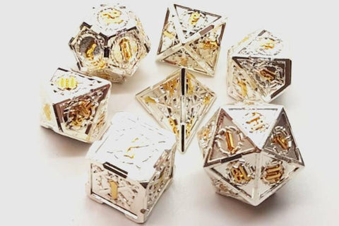 OSDMTL-71 Knights of the Round Table - Silver w/ Gold Polyhedral 7 Die Set