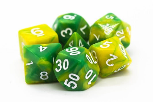 OSDRPG-53 Vorpal Green & Yellow Polyhedral 7 Die Set